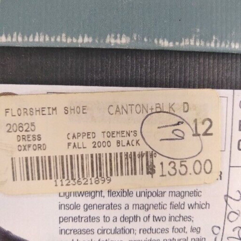 Florsheim‎ Mens Canton Black Cap Toe Oxfords Shoes 12 Medium (D) with Box - Picture 5 of 12